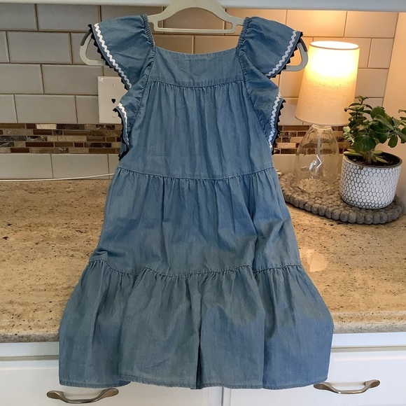 J Crew Crewcuts Blue Chambray Sundress with Flutter Sleeves Size 8 - Picture 3 of 6